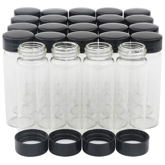 Unxuey 24pack 30ml (1 Oz) Clear Glass Vials Sample Glass Bottles with Plastic Screw Black Cap Transparent Lab Vials Lab Cosmetic Container