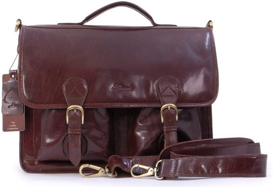 ASHWOOD - Large Briefcase Cross Body Bag - Laptop Bag with Padded Compartment - Business Office Work Bag - Genuine Leather - 8190 - Cognac Brown - Image 3