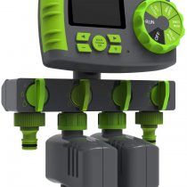 Garden Watering Computer Automatic 4-Zone Water Hose Timer with 2 Solenoid Valve Irrigation System Controller, Green&Grey