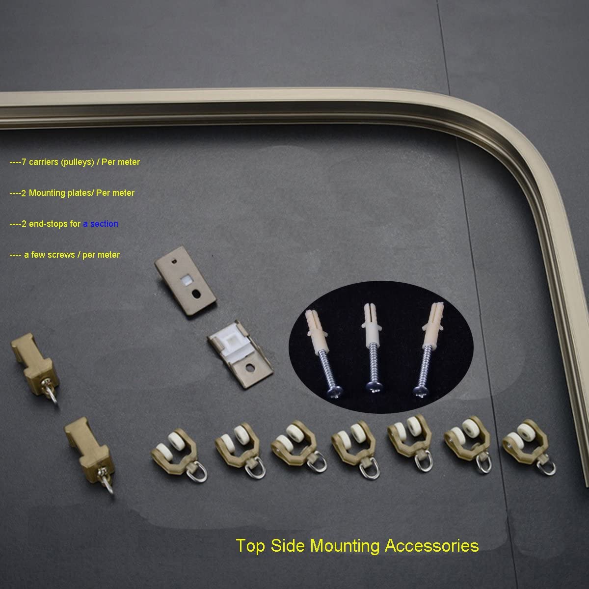 Brown Aluminum Metal Alloy Pole Bendable Flexible Window Curtain Track (100cm Ceiling Mount) - Image 4