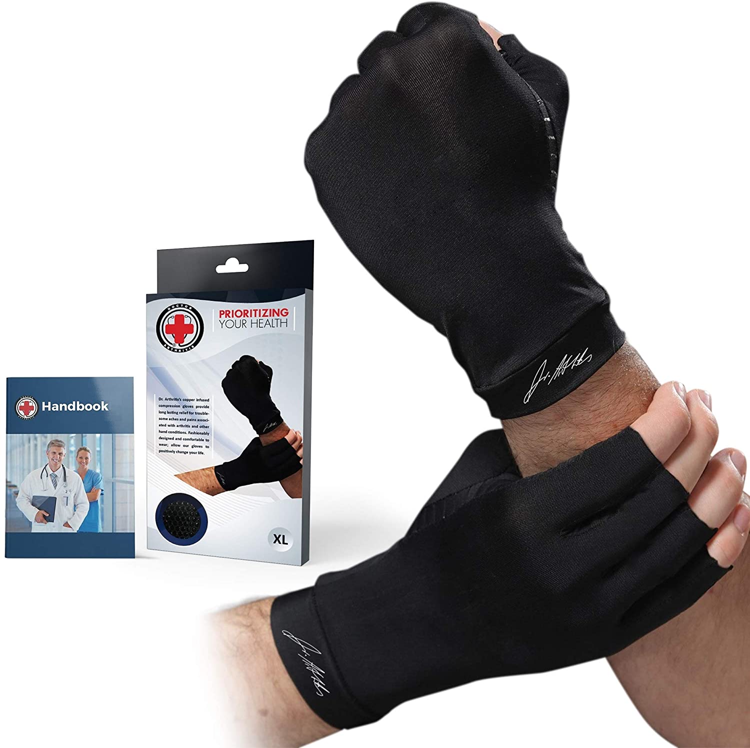 Dr.Arthritis Arthritis Copper Compression Gloves for Women and Men & Doctor Handbook, Carpal Tunnel Gloves