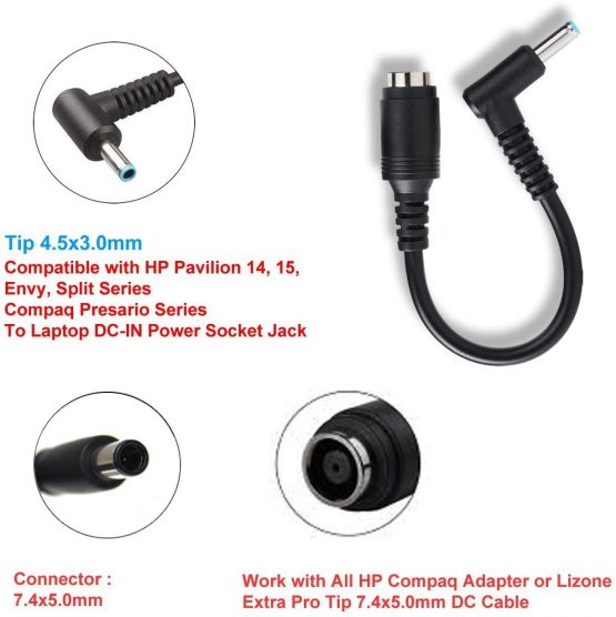 Ac Power Cord Charger Laptop Adapter Tip Connector Converter for HP Stream Spectre Pavilion Envy EliteBook Split Chromebook EliteBook Folio Female 7.4x5.0mm to 4.5x3.0mm - Image 3