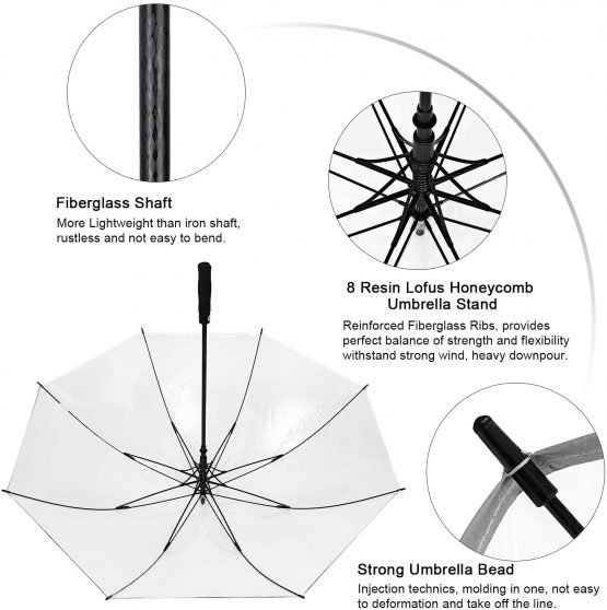 G4Free 62 inch Clear Golf Umbrella Transparent Large Stick Long Umbrella Auto Open Oversized Rain Umbrella Windproof Waterproof with Sleeve for Women Men - Image 3