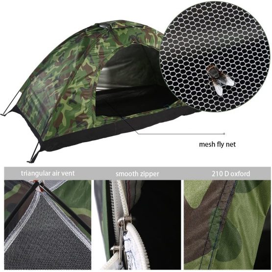 Dioche Camping Pop-up Tent, Waterproof One Person Tent Outdoor Camouflage UV Protection for Camping Hiking 200 * 100 * 100 cm - Image 2