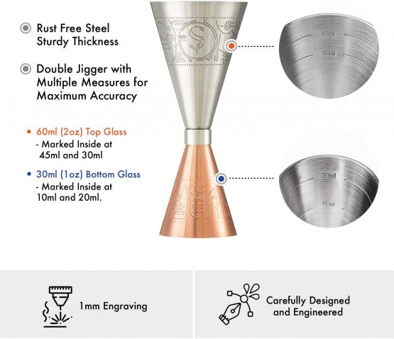 Exclusive Boston Cocktail Shaker - Copper - Professional Full Weighted Set, Precision Jigger, 2 Versatile Coasters and Recipes Guide - Image 3