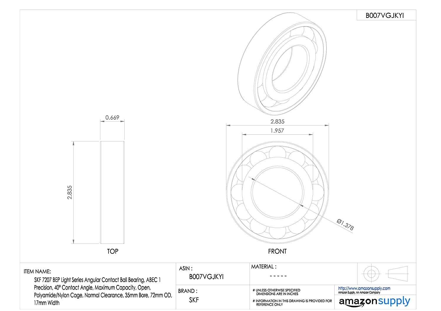 SKF 7207 BEP Angular Contact Radial Ball Bearing, steel - Image 2