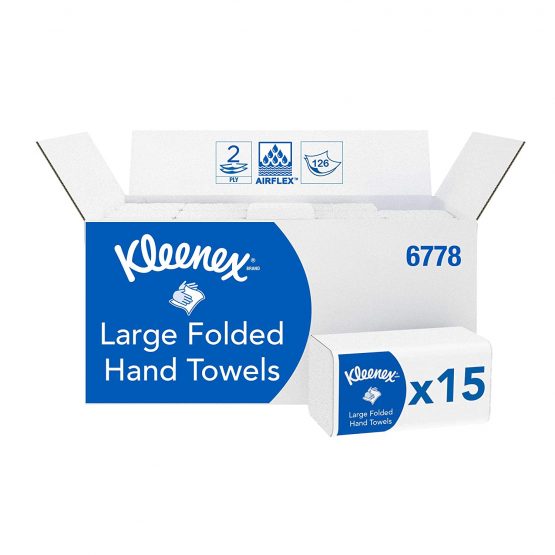 Kleenex Large Interfold Hand Towels 6778 - 2 Ply V Fold Paper Towels - 15 Packs x 124 Paper Hand Towels (1,860 total)