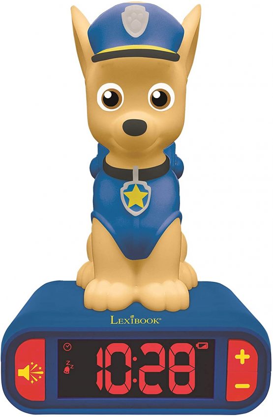 LEXIBOOK RL800PA Paw Patrol Digital Alarm Night Light-Snooze Function-Dog Sound Effects-for Children/Kids-Luminous Clock with Chase, Blue/Red
