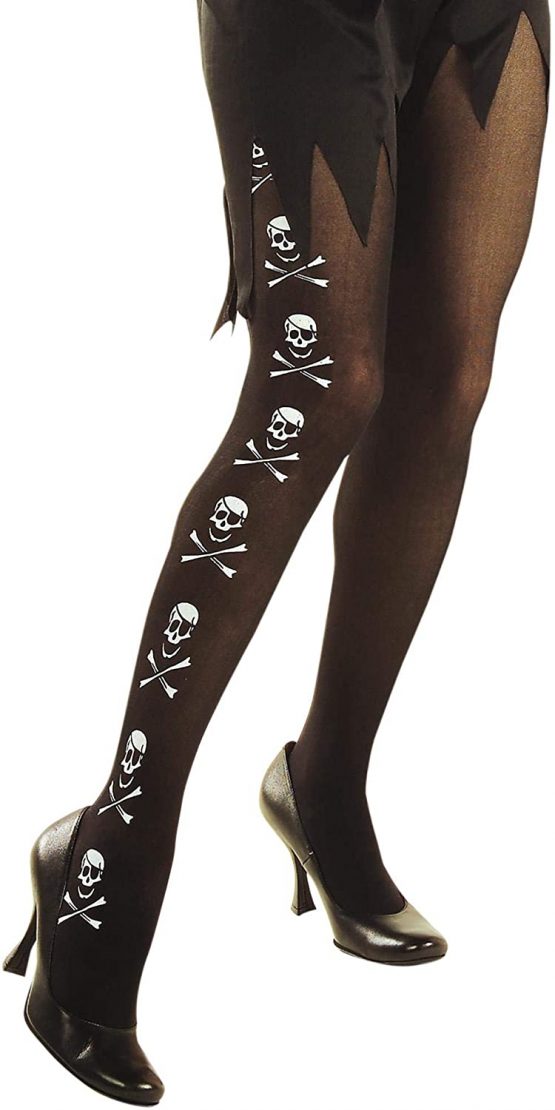 Black Pantyhose withSkulls And Bones Accessory for Buccaneer Fancy Dress