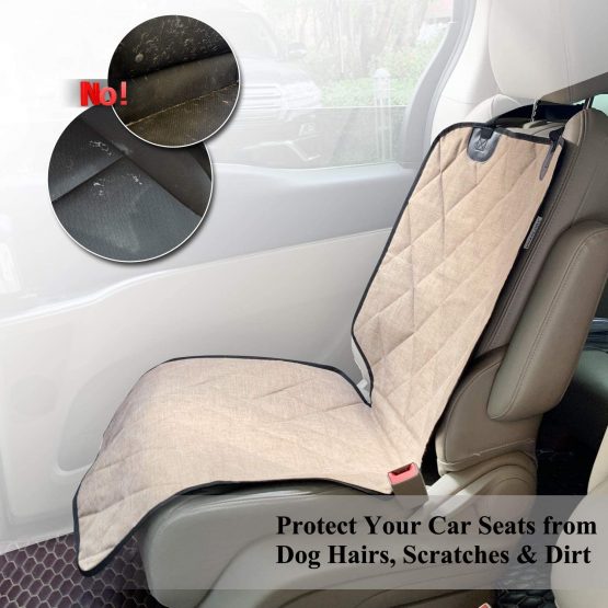 VIVAGLORY Nonslip Front Seat Cover, No-Skirt Design, 4 Layers Quilted & Durable 600 Denier Oxford Dog Seat Cover for Most Cars, SUVs & MPVs, Heather Khaki - Image 2