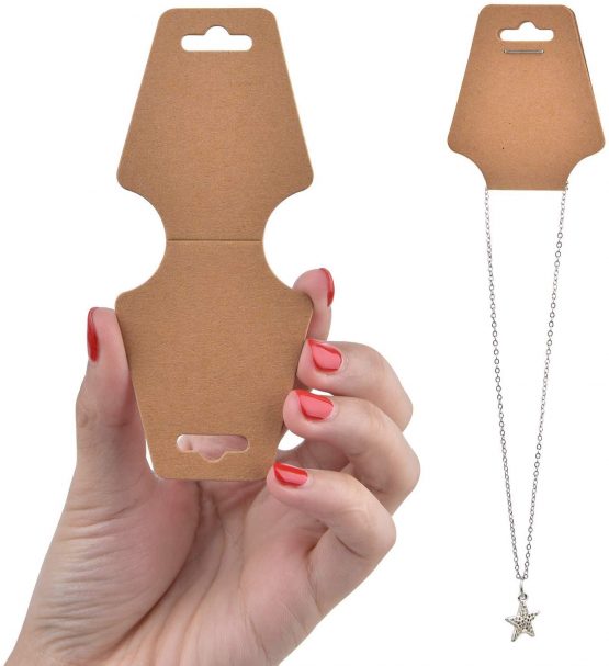 100 Pieces Necklace Display Cards Blank Necklace Card Holder Kraft Paper Jewelry Display Hanging Cards for Necklaces, Bracelets, Jewelry Hang Tags, 4.7 x 2 Inches - Image 3