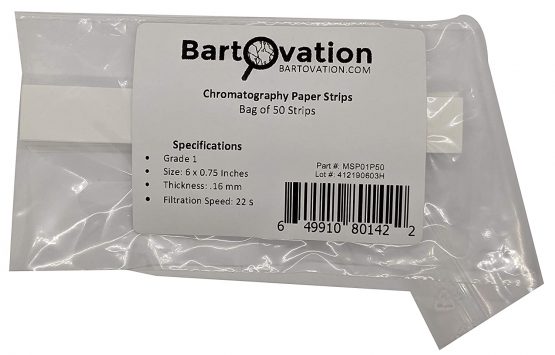 Bartovation Grade 1 Chromatography Paper 6 x 0.75 Inches for Laboratories, School, Pigment Separation and Experiments [Bag of 50 Strips] - Image 2