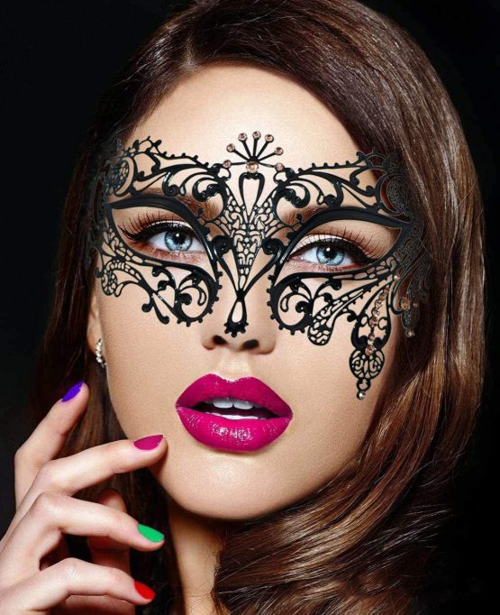 Thmyo Halloween Mask Mask Laser Cut Metal Women's Masquerade Mask Venetian Mask (Black+champagne) - Image 2