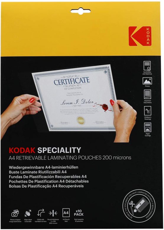 KODAK | Size A4 Retrievable Laminating Pouches | Pack of 10 | 200 Micron Thickness | KODAK Brand Quality, KD-LMA4RET-PK10F - Image 4