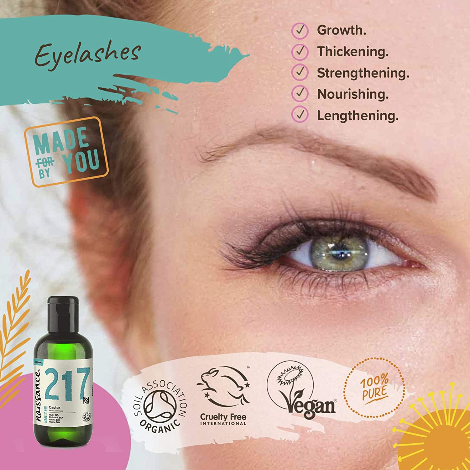 Naissance Certified Organic Castor Oil (no. 217) 100ml, Pure, Cold Pressed, Unrefined, for Eyelashes Hair, Eyebrows - Image 2