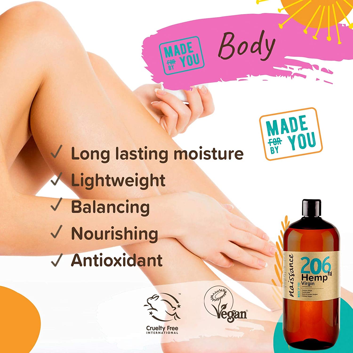 Naissance Cold Pressed Hemp Seed Oil (No. 206) - 900ml - Natural Moisturiser for Skin Face, Beard, Nails, Hair, Body, Scalp - Image 4