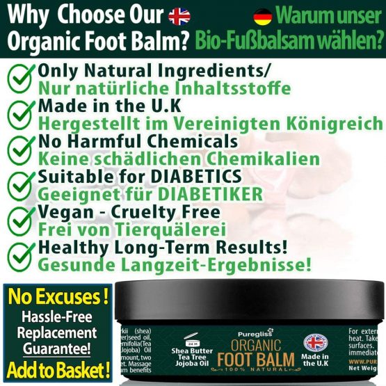 Organic Foot Balm by NatriGlo -Puregliss 200g for Dry Feet, Cracked Heels, Hard Skin, Sore Feet, Fungus & More, 100% Natural Treatment Foot Cream Moisturiser with Tea Tree Oil-Shea Butter-Jojoba Oil - Image 2