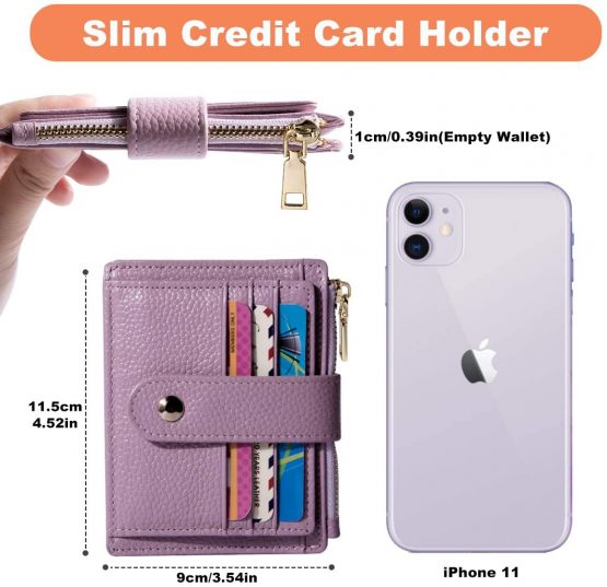 BTNEEU Men Women Leather Credit Card Holder RFID Blocking Slim Leather Wallet, Minimalist Card Holder Small Wallet with Coin Pocket, Thin Front Pocket Wallets with 9 Card Slots (Purple) - Image 3