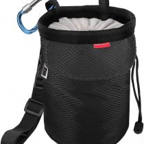 Rhino Valley Climbing Chalk Bag, No Leak Drawstring Closure Bag with Adjustable Belt, Carabiner Clip and Zippered Pockets for Climbing, Gymnastics, Cross Fit, Weight Lifting & More