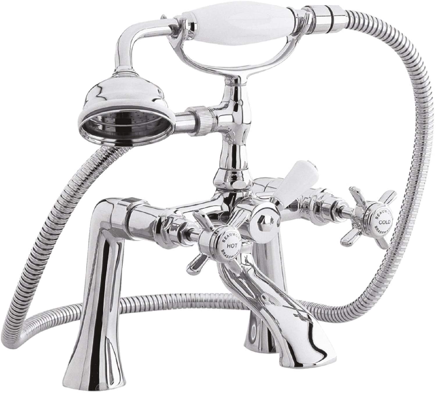 nuie I304X Beaumont Traditional Bathroom Crosshead Handle 1/2" Bath Shower Mixer Tap with Shower Kit, 282 x 220 x 165mm , Chrome
