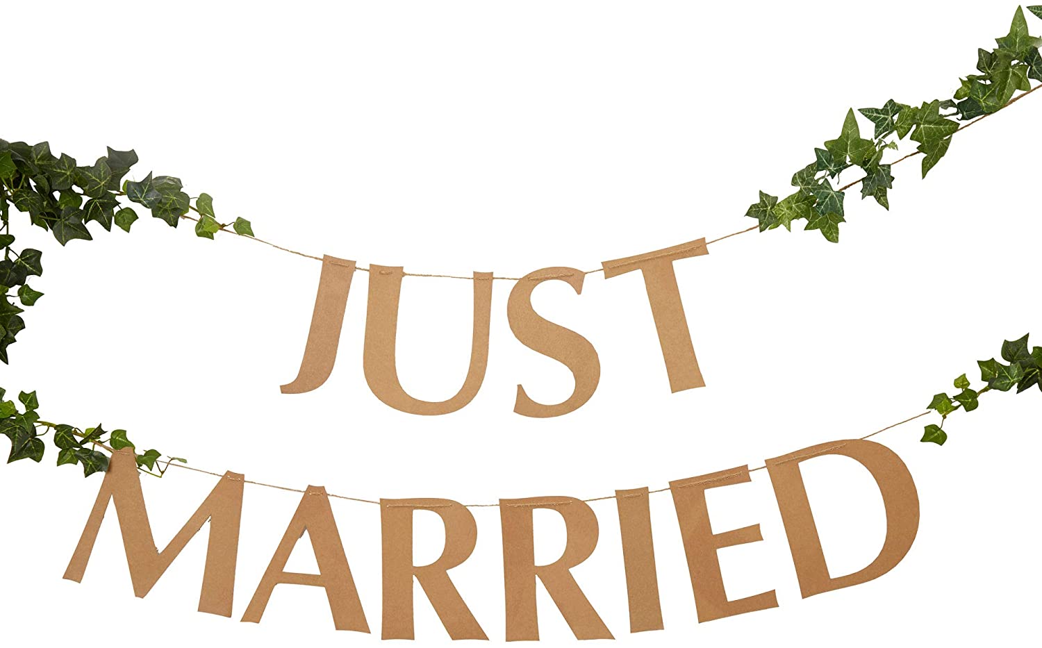 Neviti Hearts & Krafts - Just Married Bunting - Large, Brown Kraft, 200 x 16 cm