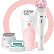 Braun Silk-épil 5 Beauty Set, 4-in-1 SensoSmart Epilator For Hair Removal, With Lady Shaver & Trimmer Head, Facial Cleansing Brush, Wet & Dry, 100% Waterproof, UK 2 Pin Plug, 5-875, White/Pink