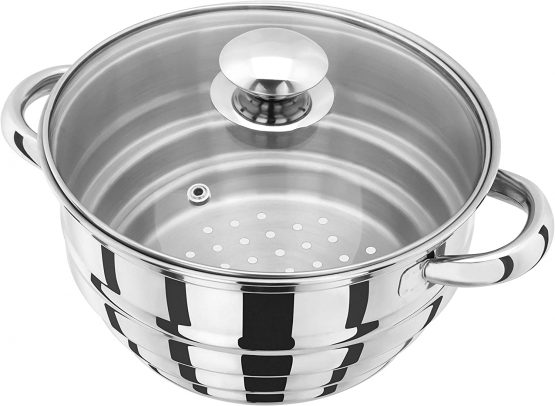 Judge Steamer Insert HX12 Stainless Steel Stepped Steamer Insert Colander with Twin Handles fit Any 16cm, 18cm or 20cm Pans, 25 Year Guarantee