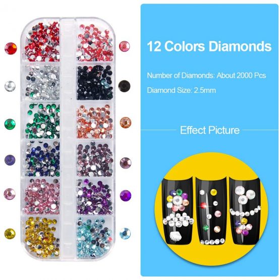 Nail Art Rhinestones and Nail Gems 3 Boxs, Flat Nail Crystals Clear Rhinestones Mix Sizes with 2 Rhinestone Picker Tool Pens, 2 Nail Wooden Sticks and 1 Pink Tweezer - Image 2