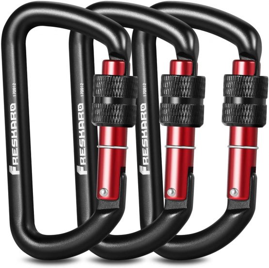 NEW 3inch Locking Carabiner Clips, Weight Rating 1224kg, Screw-gate Aluminum Carabiners Heavy Duty, for Hammocks, Yoga Swing, Camping, Keychain, Locking Dogs, Black