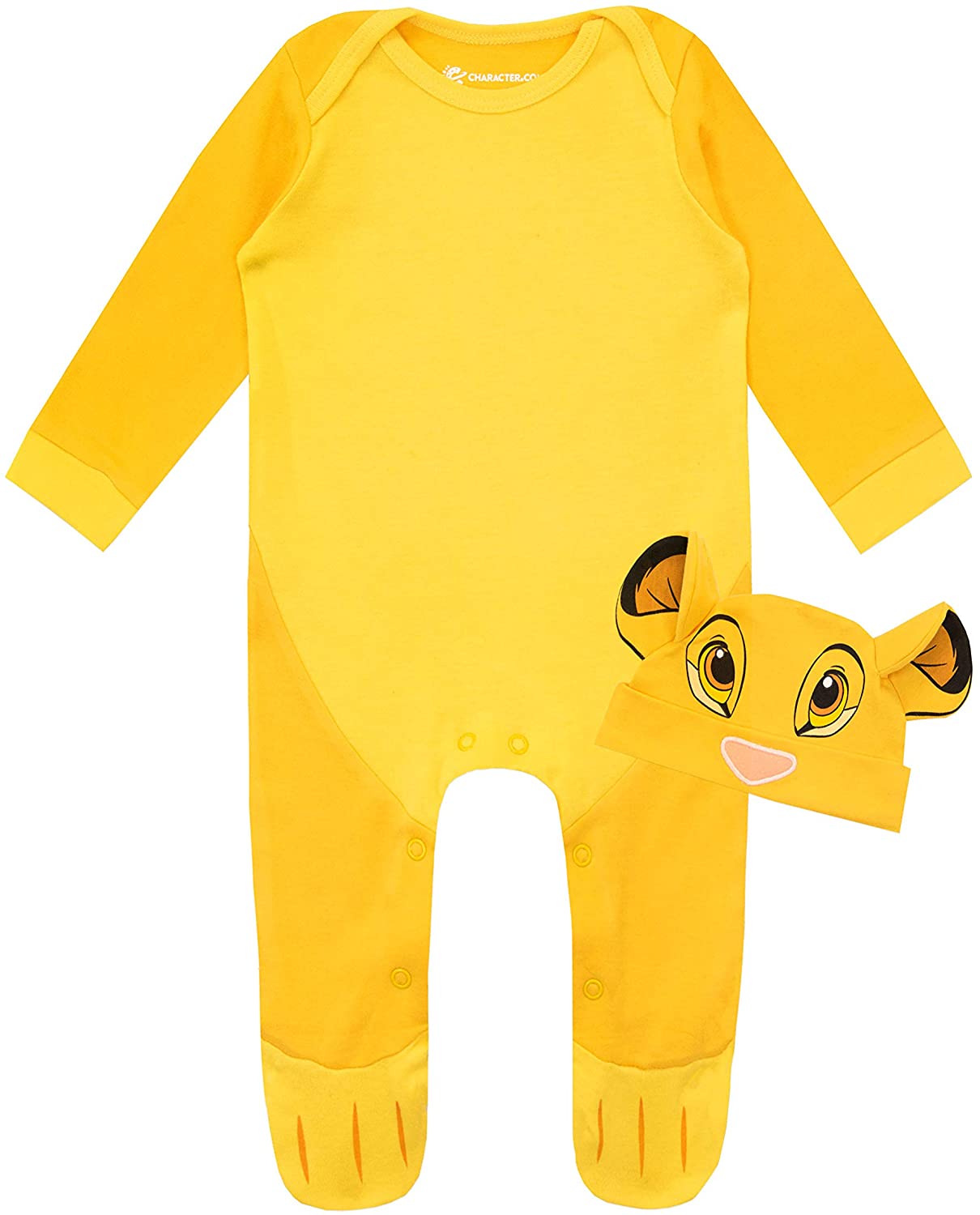 Disney Baby Boys Lion King Sleepsuit and Hat Set Simba Yellow 6-9 Months