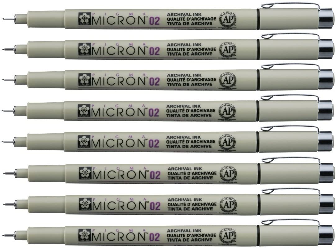 Sakura Pigma Micron Drawing Pens 02 Black Ink, Line Width 0.3mm - 8 Pack of Micron 02 Black