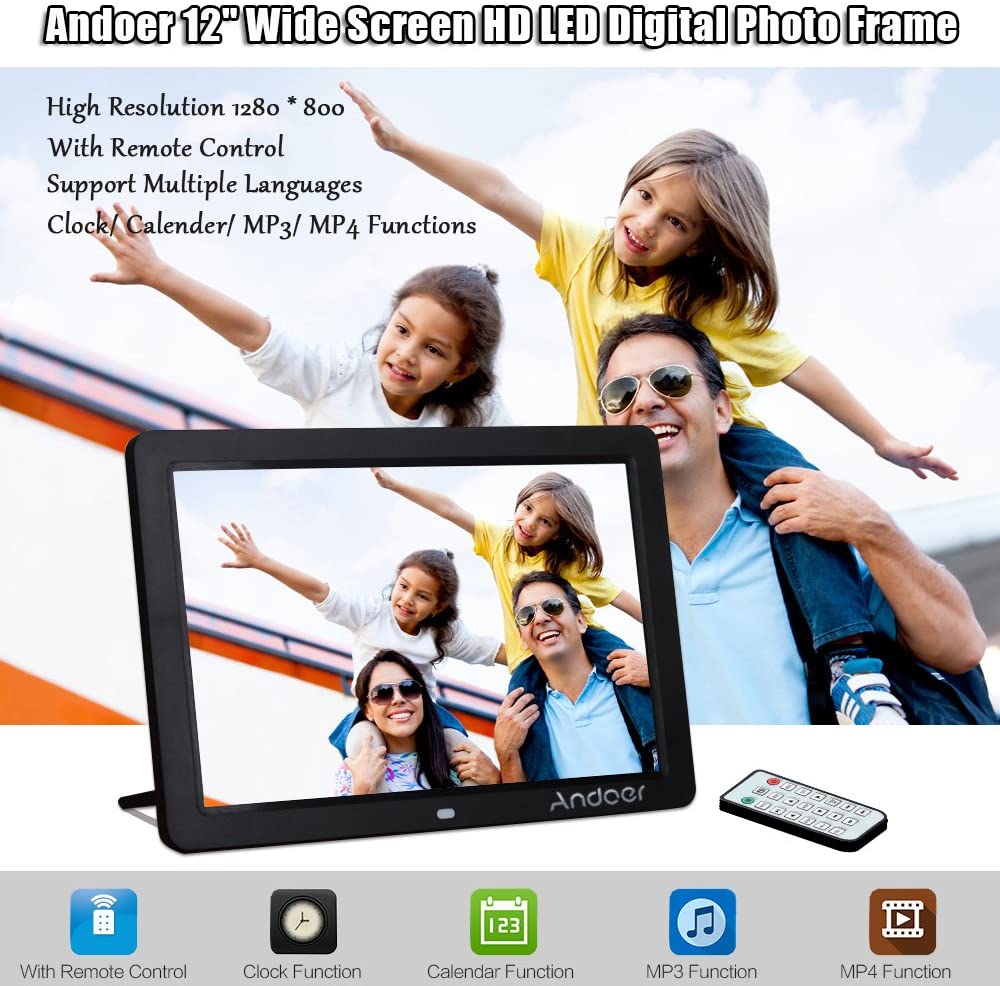 Andoer Digital Photo Frame 12 Inch Wide Screen IPS Display 1280*800 16