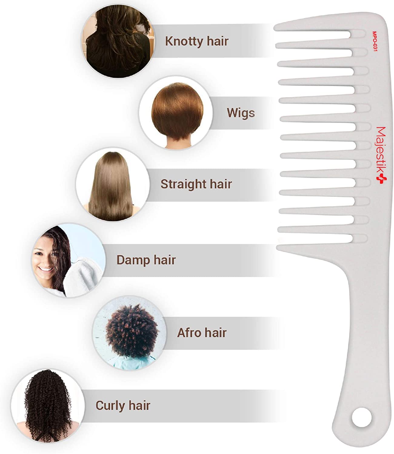 Detangling Brush & Comb White Set The Best Hair Detangler Kit for No More Tangles No More Tears By Majestik+ - Image 4