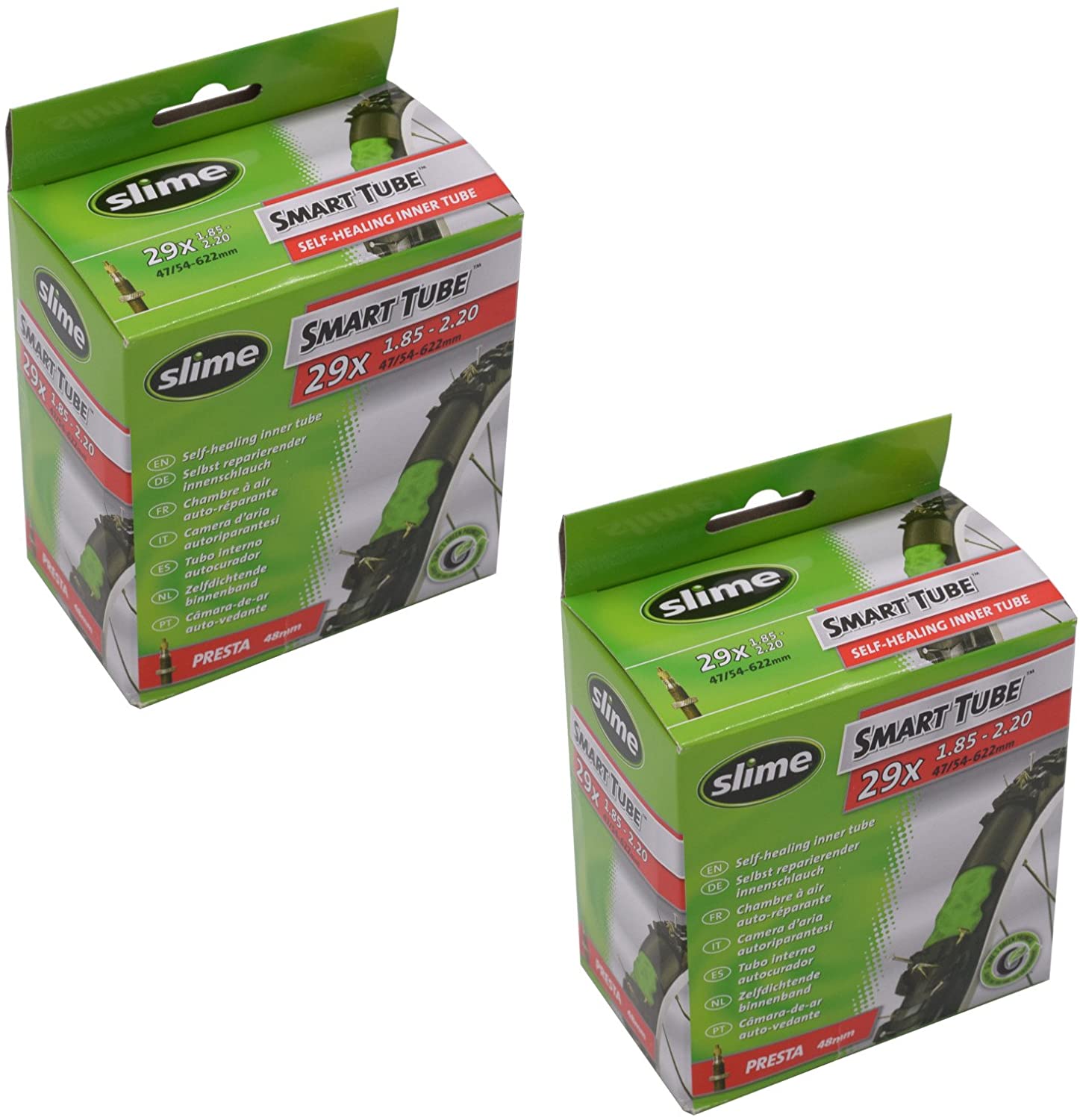 Slime Smart Tube 29" X 1.85-2.20 Self Healing Bike Inner Tubes - Presta Valve (Pair), Black