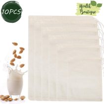 Filter Cotton Muslin Bag - WENTS 10Pcs Cotton Muslin Drawstring Bags Soft Cotton Muslin Cloth or Bags Reusable Cheesecloth Bags for Cooking Soaking Medicinal Liqu or Tea Coffee Milk Filter in Home
