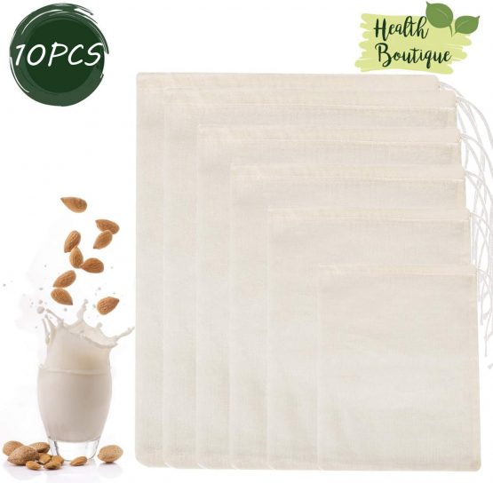 Filter Cotton Muslin Bag - WENTS 10Pcs Cotton Muslin Drawstring Bags Soft Cotton Muslin Cloth or Bags Reusable Cheesecloth Bags for Cooking Soaking Medicinal Liqu or Tea Coffee Milk Filter in Home