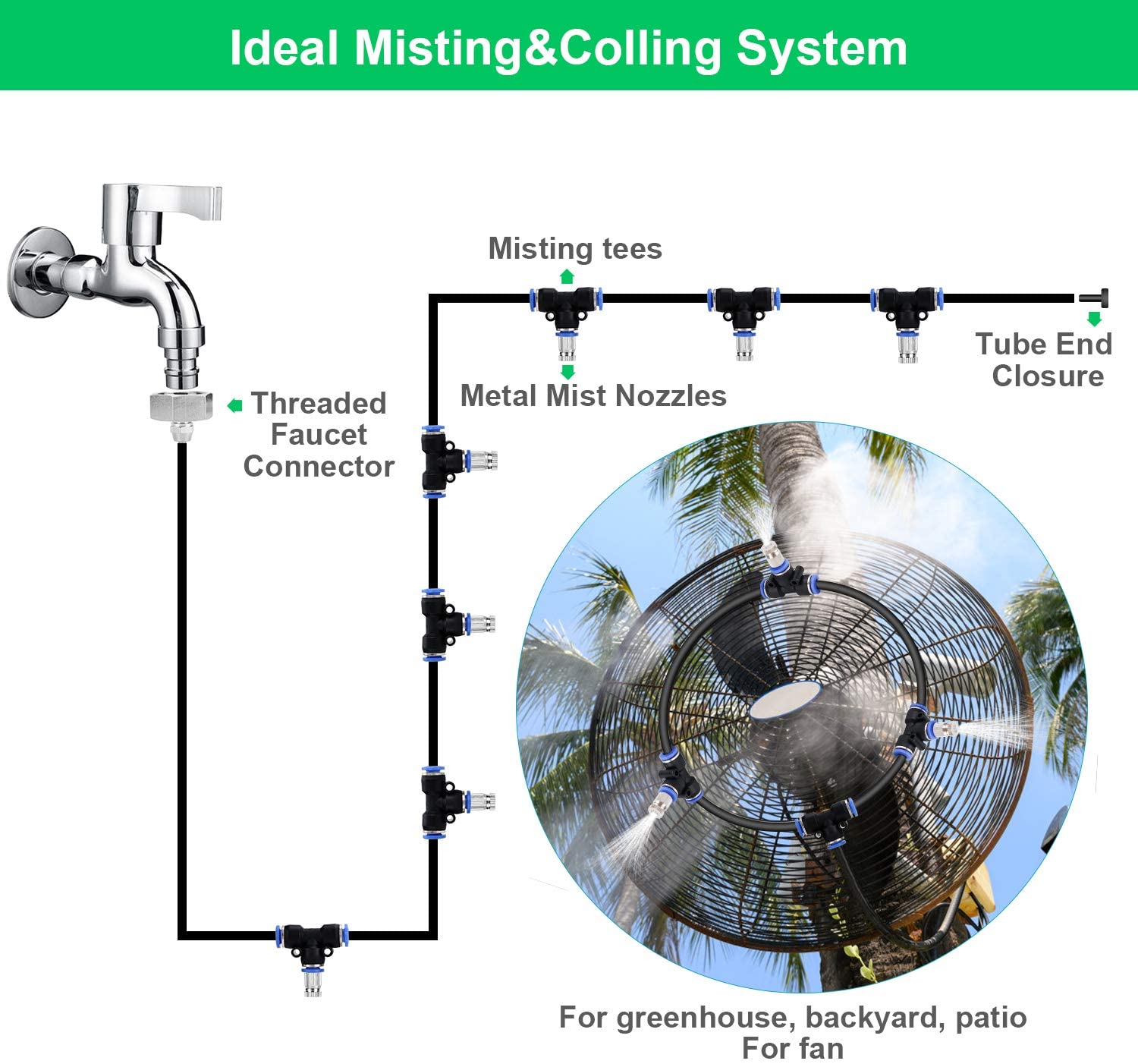 Aiglam Mist Cooling System, Outdoor Misting Kit, Irrigation System