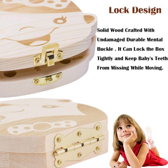 Baby Tooth Box,bluesees Teeth Saves Box for Children, Wooden Kids Keepsake Organizer for Baby Teeth, Cute Children Tooth Container with Tweezers and Lanugo Bottle to Keep The Childhood Memory - Image 3