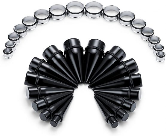 FECTAS 32pcs Ear Stretching Kit Acrylic Tapers & Surgical Steel Plugs Gauges (00G-24mm)