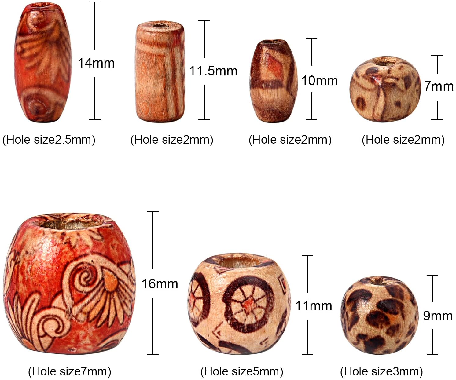 400 Pieces Printed Wooden Beads Various Shapes Loose Wood Beads for Jewelry Making DIY Bracelet Necklace Hair Crafts - Image 2