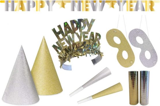 Folat 04450 Party Set Happy New Year Glitter-27 Pieces, Multi Colours