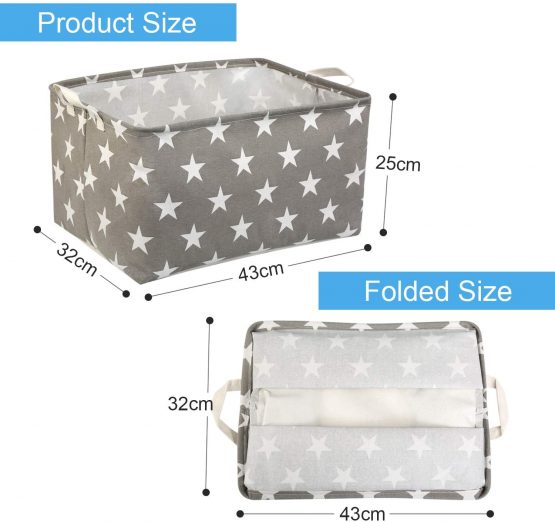NEWSTYLE Foldable Canvas Fabric Storage Basket,Square Canvas Toy Storage Bins Basket with Handle Toy Organizer for Pet/Kids Toys, Books, Clothes Perfect for Kid Rooms/Playroom/Shelves (Star) - Image 3