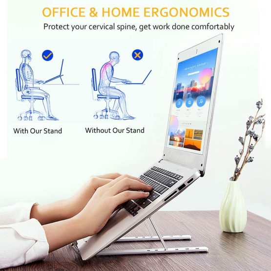 Babacom Laptop Stand, Aluminum Ventilated Stand Ergonomic Adjustable Computer Holder, Lightweight Notebook Riser for MacBook Air Pro, Dell XPS, HP, More 10-15.6” Laptops Tablet iPad, Silver - Image 3