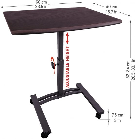 Tatkraft Salute Mobile Laptop Stand Desk Adjustable Height 52-84cm 4 casters (with locking device) - Image 2