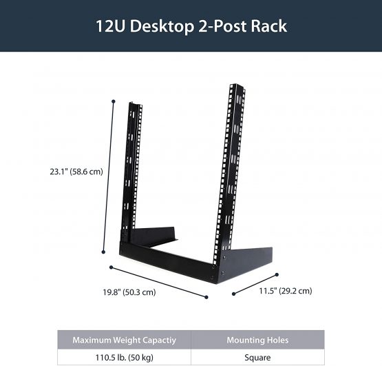 StarTech 12U Open Frame Network Rack - 19" 2 Post Free Standing Desktop Rack for Computer, AV, Media, IT, Data & Server Room Equipment (RK12OD),Black - Image 2