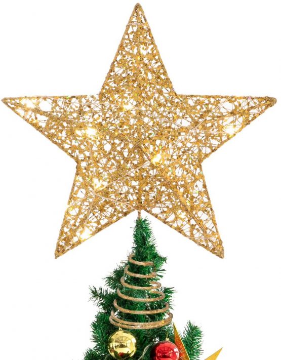 STOBOK Christmas Tree Star Topper Lights Xmas Tree Glittered Tree-top Lamp Ornament Party Home Decor (Silver) (Gold)