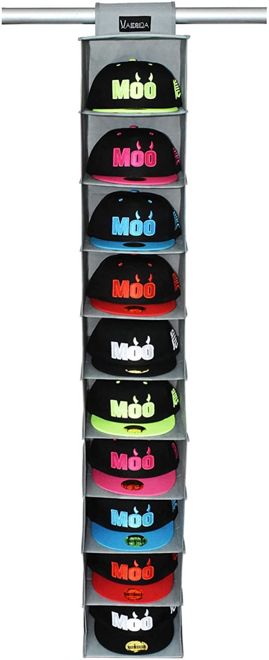 VAESIDA Hat Rack & Baseball Cap Holder Rack - 10 Shelf Hanging Closet Wardrobe For Baseball Hat Storage - Hat Organiser Suitable All Types Hats