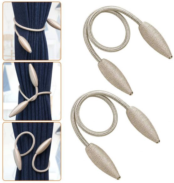 2 Pieces Beige Curtain Tiebacks hooks Hand Knitting Window Holdbacks Holder - DIY Creative Random Modelling European Style Curtain Ropes Drape, Wheat Shape Curtain Clip for Home and Office Decoration - Image 3