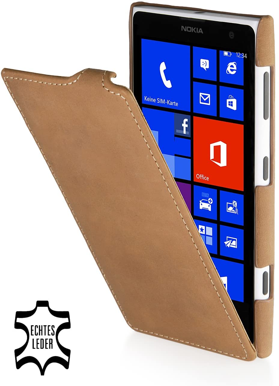 StilGut UltraSlim Genuine Leather Case for Nokia Lumia 1020, Old Style Camel Brown