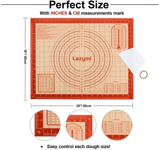 Thick Silicone Baking Mats Sheet, Non Stick Pastry Rolling Mat with Measurement 40×50cm, Non-Slip Silicon Dough kneading Mat, Counter Table Mat, Placemat, for Pie/Cake/Pizza Mats (Red+Scraper) - Image 2